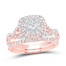 Load image into Gallery viewer, 14kt Two-tone Gold Diamond Halo Bridal Wedding Ring Set - Elegance in Harmony - Top View