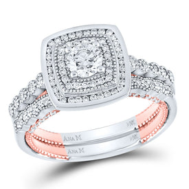 14kt Two-tone Gold Diamond Halo Bridal Wedding Ring Set - Splendid Elegance - Top View