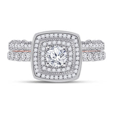 Load image into Gallery viewer, 14kt Two-tone Gold Diamond Halo Bridal Wedding Ring Set - Splendid Elegance - Front View