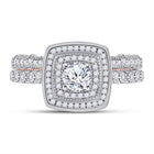 14kt Two-tone Gold Diamond Halo Bridal Wedding Ring Set - Splendid Elegance - Front View