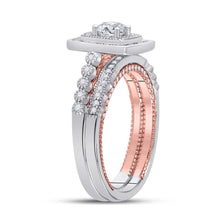 Load image into Gallery viewer, 14kt Two-tone Gold Diamond Halo Bridal Wedding Ring Set - Splendid Elegance - Side View