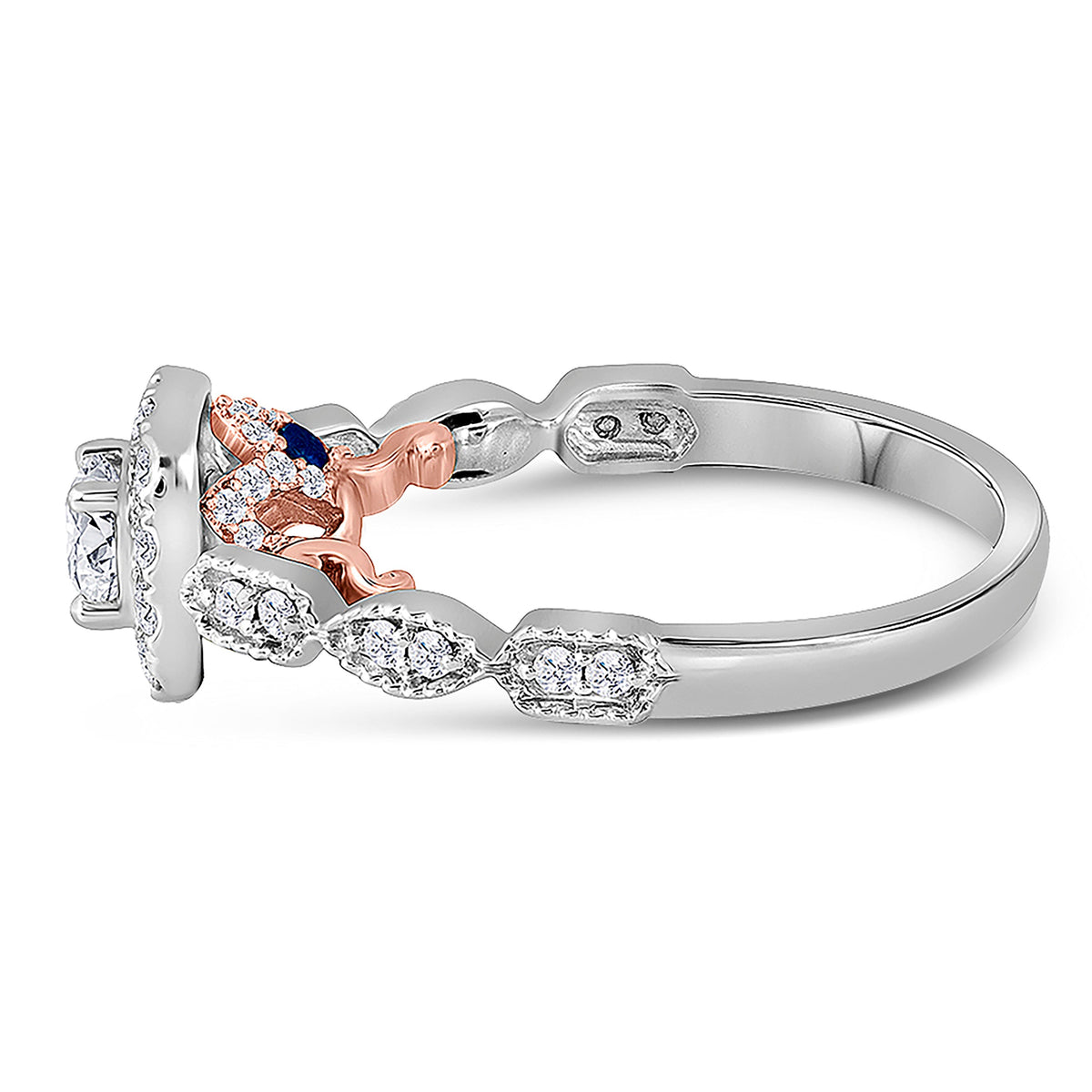 14kt Two - tone Gold Diamond Solitaire Bridal Wedding Engagement Ring with Sapphire Accent - Splendid Jewellery