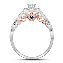 Load image into Gallery viewer, 14kt Two - tone Gold Diamond Solitaire Bridal Wedding Engagement Ring with Sapphire Accent - Splendid Jewellery