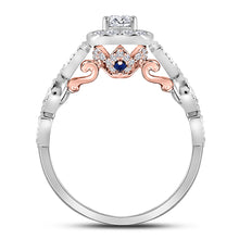 Load image into Gallery viewer, 14kt Two-tone Gold Diamond Solitaire Bridal Wedding Engagement Ring with Sapphire Accent - Top View