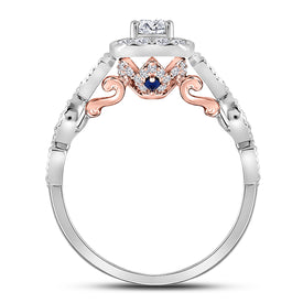 14kt Two-tone Gold Diamond Solitaire Bridal Wedding Engagement Ring with Sapphire Accent - Top View