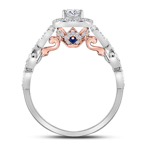 14kt Two - tone Gold Diamond Solitaire Bridal Wedding Engagement Ring with Sapphire Accent - Splendid Jewellery