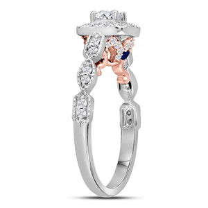 14kt Two - tone Gold Diamond Solitaire Bridal Wedding Engagement Ring with Sapphire Accent - Splendid Jewellery