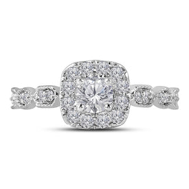 14kt Two-tone Gold Diamond Solitaire Bridal Wedding Engagement Ring with Sapphire Accent - Front View