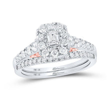 Load image into Gallery viewer, 14kt Two - tone Gold Emerald Diamond Halo Bridal Wedding Ring Band Set 1 Cttw | Enchanting Elegance Collection - Splendid Jewellery