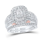 14kt Two - tone Gold Emerald Diamond Halo Bridal Wedding Ring Band Set - The Enchanting Love Story - Splendid Jewellery