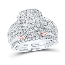 Load image into Gallery viewer, 14kt Two - tone Gold Emerald Diamond Halo Bridal Wedding Ring Band Set - The Enchanting Love Story - Splendid Jewellery