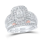 14kt Two - tone Gold Emerald Diamond Halo Bridal Wedding Ring Band Set - The Enchanting Love Story - Splendid Jewellery
