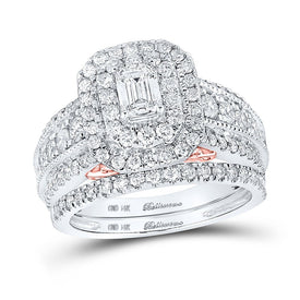 14kt Two - tone Gold Emerald Diamond Halo Bridal Wedding Ring Band Set - The Enchanting Love Story - Splendid Jewellery