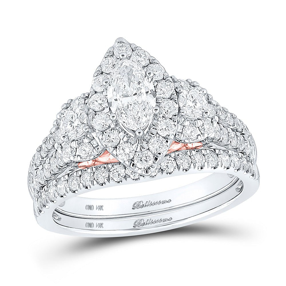 14kt Two - tone Gold Marquise Diamond Bridal Wedding Ring Band Set - A Captivating Symphony of Love - Splendid Jewellery