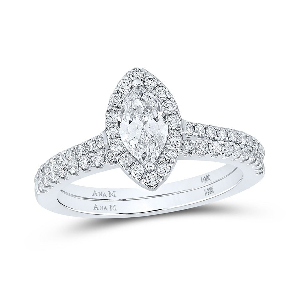 14kt Two - tone Gold Marquise Diamond Halo Bridal Wedding Ring Band Set 1 Cttw | Enchanting Eternity - Splendid Jewellery