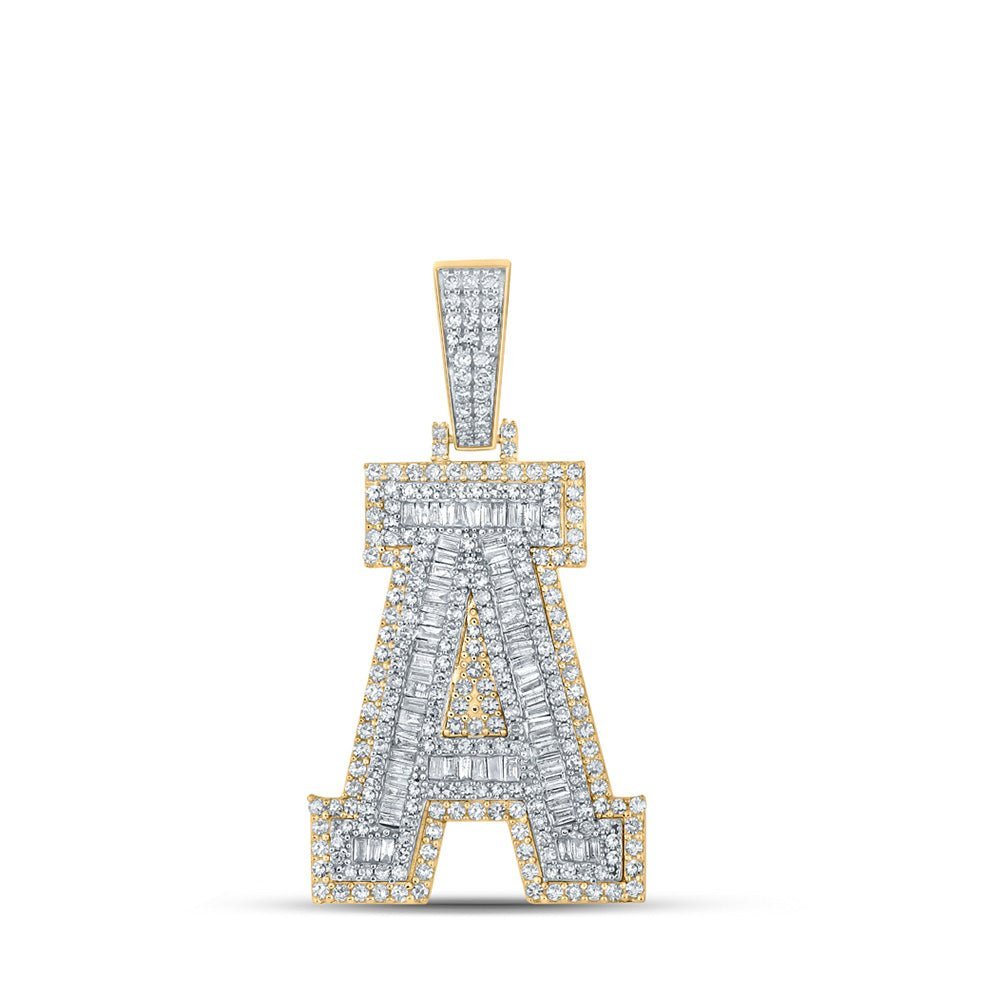 14kt Two - tone Gold Men's Baguette Diamond A Initial Letter Charm Pendant - 1 - 7/8 Cttw - Splendid Jewellery