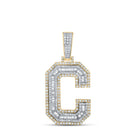 14kt Two - tone Gold Men's Baguette Diamond C Initial Letter Charm Pendant 1 - 3/4 Cttw - Splendid Jewellery
