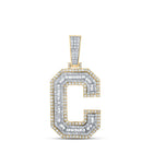 14kt Two - tone Gold Men's Baguette Diamond C Initial Letter Charm Pendant 1 - 3/4 Cttw - Splendid Jewellery