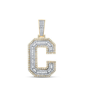 14kt Two - tone Gold Men's Baguette Diamond C Initial Letter Charm Pendant 1 - 3/4 Cttw - Splendid Jewellery