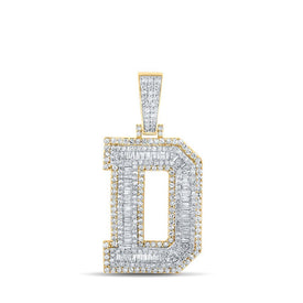 14kt Two - tone Gold Men's Baguette Diamond D Initial Letter Charm Pendant - 2 - 1/3 Cttw - Splendid Jewellery