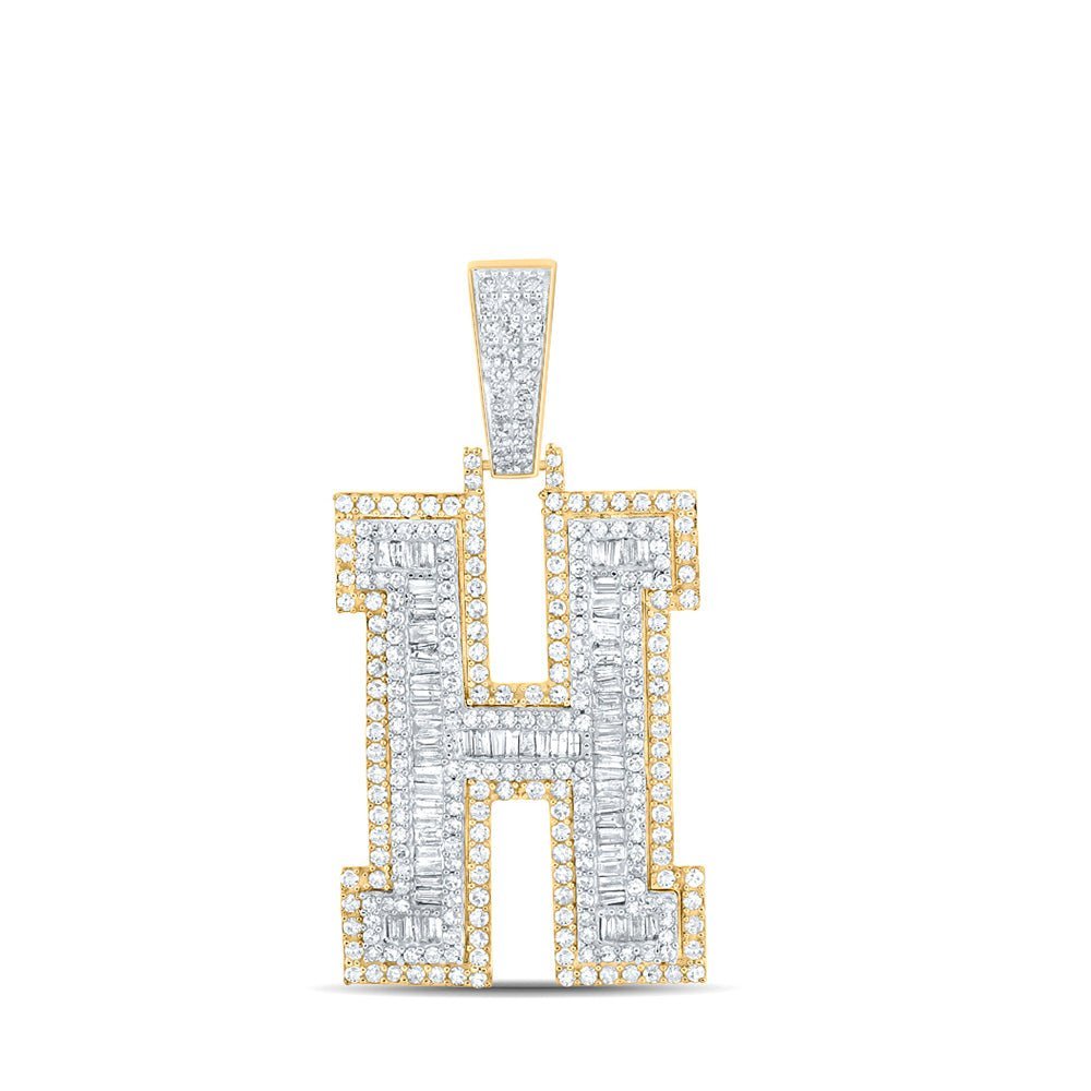 14kt Two - tone Gold Men's Baguette Diamond H Initial Letter Charm Pendant - 2 Cttw - Splendid Jewellery