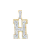 14kt Two - tone Gold Men's Baguette Diamond H Initial Letter Charm Pendant - 2 Cttw - Splendid Jewellery