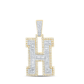 14kt Two - tone Gold Men's Baguette Diamond H Initial Letter Charm Pendant - 2 Cttw - Splendid Jewellery