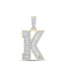 14kt Two - tone Gold Men's Baguette Diamond K Initial Letter Charm Pendant - 1 - 7/8 Cttw - Splendid Jewellery