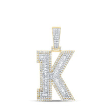 Load image into Gallery viewer, 14kt Two - tone Gold Men's Baguette Diamond K Initial Letter Charm Pendant - 1 - 7/8 Cttw - Splendid Jewellery