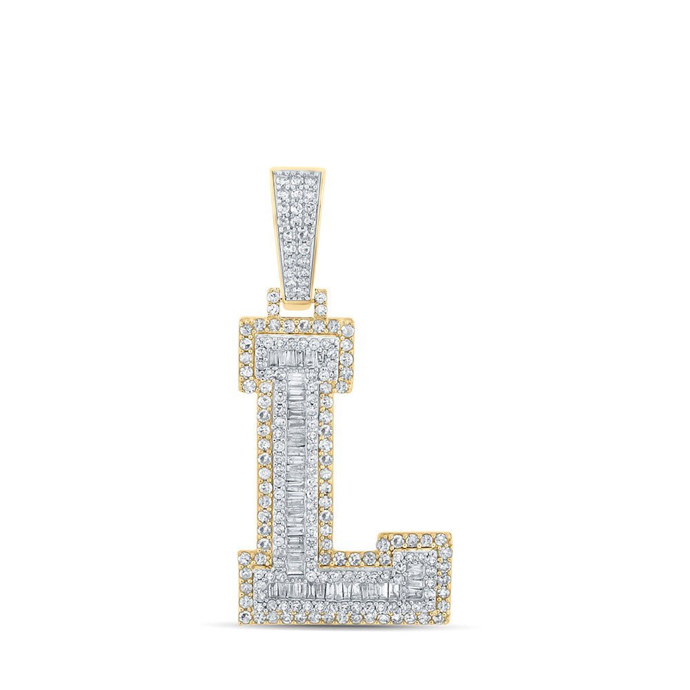 14kt Two - tone Gold Men's Baguette Diamond L Initial Letter Charm Pendant 1 - 1/2 Cttw | Splendid Jewellery - Splendid Jewellery