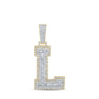 14kt Two - tone Gold Men's Baguette Diamond L Initial Letter Charm Pendant 1 - 1/2 Cttw | Splendid Jewellery - Splendid Jewellery