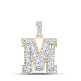 14kt Two - tone Gold Men's Baguette Diamond M Initial Letter Charm Pendant 2 - 7/8 Cttw | Splendid Jewellery - Splendid Jewellery