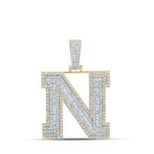 Load image into Gallery viewer, 14kt Two - tone Gold Men's Baguette Diamond N Initial Letter Charm Pendant - 2 - 5/8 Cttw - Splendid Jewellery