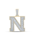 14kt Two - tone Gold Men's Baguette Diamond N Initial Letter Charm Pendant - 2 - 5/8 Cttw - Splendid Jewellery
