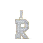 14kt Two - tone Gold Men's Baguette Diamond R Initial Letter Charm Pendant - 2 Cttw | Splendid Jewellery - Splendid Jewellery