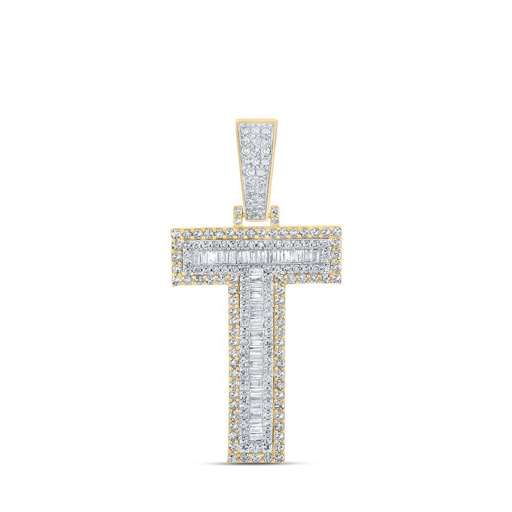 14kt Two - tone Gold Men's Baguette Diamond T Initial Letter Charm Pendant - 1 - 3/8 Cttw | Splendid Jewellery - Splendid Jewellery