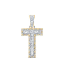 Load image into Gallery viewer, 14kt Two - tone Gold Men's Baguette Diamond T Initial Letter Charm Pendant - 1 - 3/8 Cttw | Splendid Jewellery - Splendid Jewellery