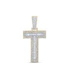14kt Two - tone Gold Men's Baguette Diamond T Initial Letter Charm Pendant - 1 - 3/8 Cttw | Splendid Jewellery - Splendid Jewellery