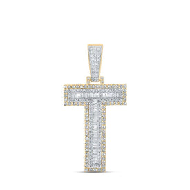 14kt Two - tone Gold Men's Baguette Diamond T Initial Letter Charm Pendant - 1 - 3/8 Cttw | Splendid Jewellery - Splendid Jewellery