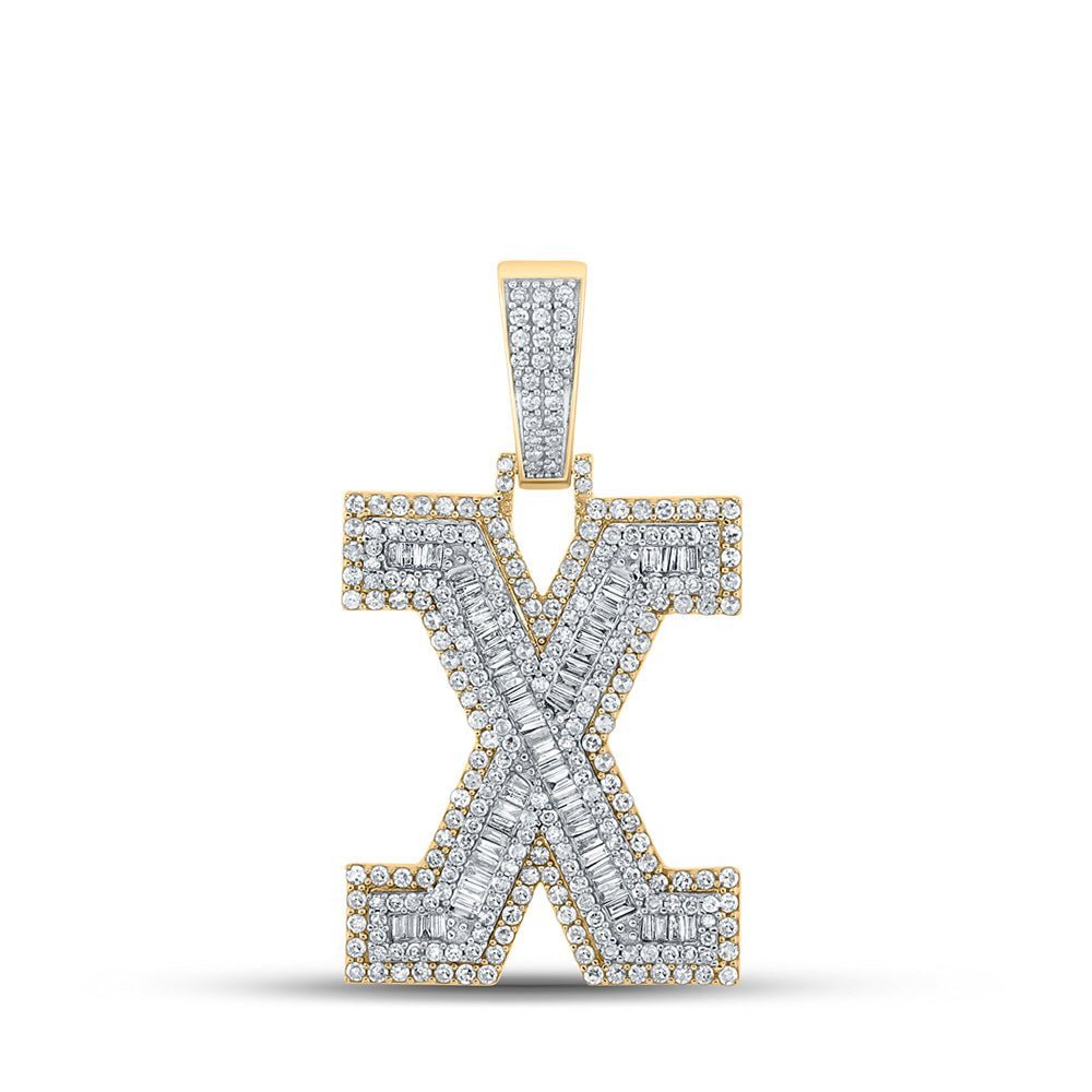 14kt Two - tone Gold Mens Baguette Diamond X Initial Letter Charm Pendant - 2 Cttw | Splendid Jewellery - Splendid Jewellery