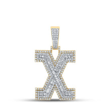 Load image into Gallery viewer, 14kt Two - tone Gold Mens Baguette Diamond X Initial Letter Charm Pendant - 2 Cttw | Splendid Jewellery - Splendid Jewellery