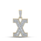 14kt Two - tone Gold Mens Baguette Diamond X Initial Letter Charm Pendant - 2 Cttw | Splendid Jewellery - Splendid Jewellery