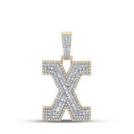 14kt Two - tone Gold Mens Baguette Diamond X Initial Letter Charm Pendant - 2 Cttw | Splendid Jewellery - Splendid Jewellery