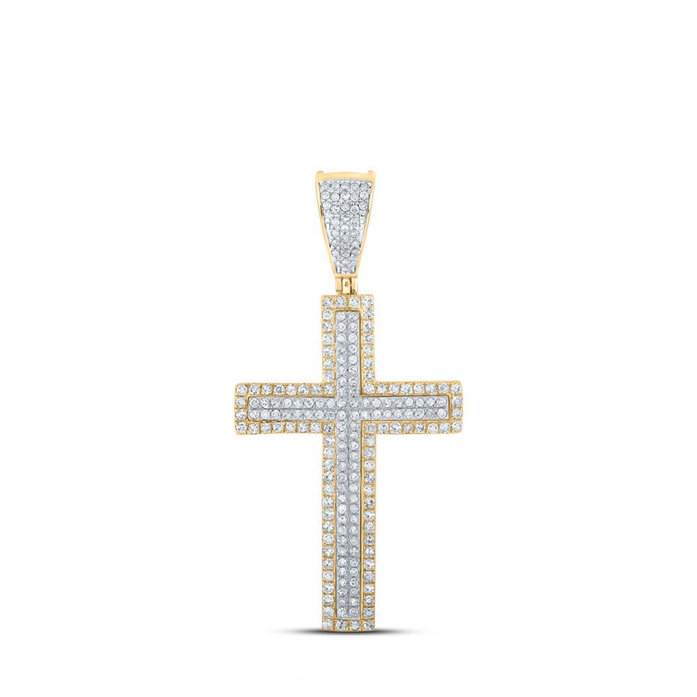 14kt Two - tone Gold Men's Diamond Cross Charm Pendant - 3/4 Cttw - Splendid Jewellery