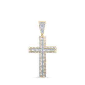 14kt Two - tone Gold Men's Diamond Cross Charm Pendant - 3/4 Cttw - Splendid Jewellery
