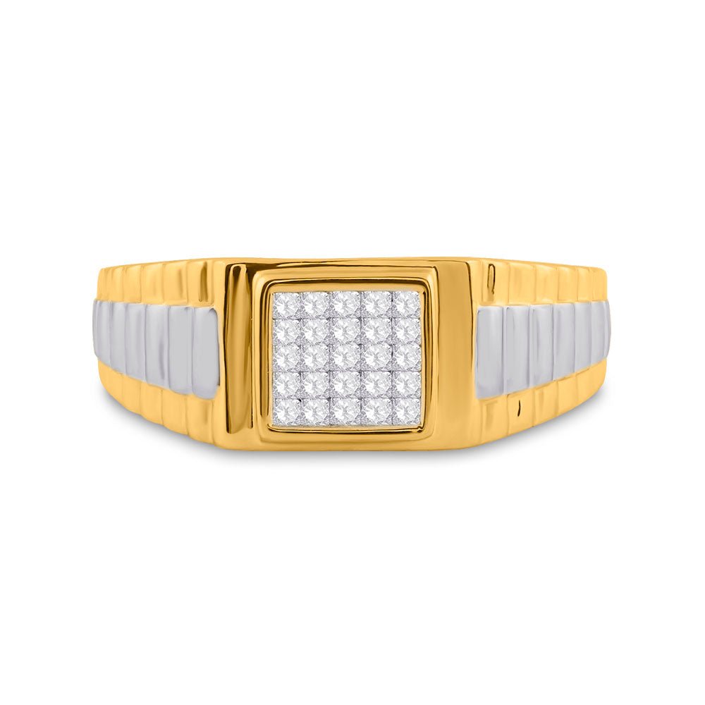 14kt Two - tone Gold Mens Princess Diamond Ribbed Cluster Ring 1/4 Cttw - A Majestic Statement of Masculine Elegance - Splendid Jewellery