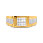 14kt Two - tone Gold Mens Princess Diamond Ribbed Cluster Ring 1/4 Cttw - A Majestic Statement of Masculine Elegance - Splendid Jewellery