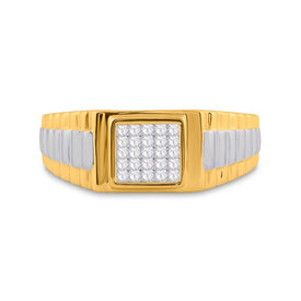 14kt Two - tone Gold Mens Princess Diamond Ribbed Cluster Ring 1/4 Cttw - A Majestic Statement of Masculine Elegance - Splendid Jewellery
