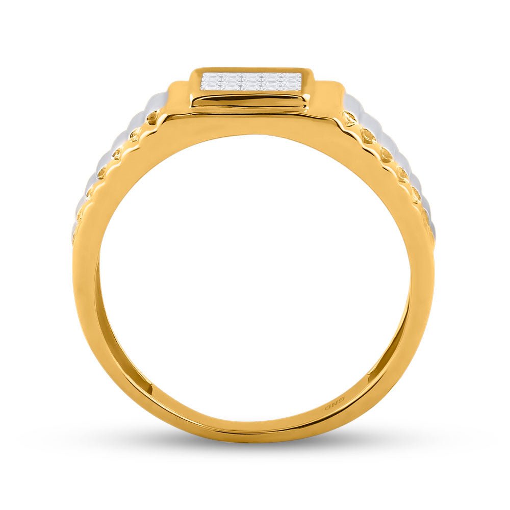 14kt Two - tone Gold Mens Princess Diamond Ribbed Cluster Ring 1/4 Cttw - A Majestic Statement of Masculine Elegance - Splendid Jewellery