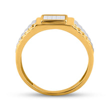 Load image into Gallery viewer, 14kt Two - tone Gold Mens Princess Diamond Ribbed Cluster Ring 1/4 Cttw - A Majestic Statement of Masculine Elegance - Splendid Jewellery